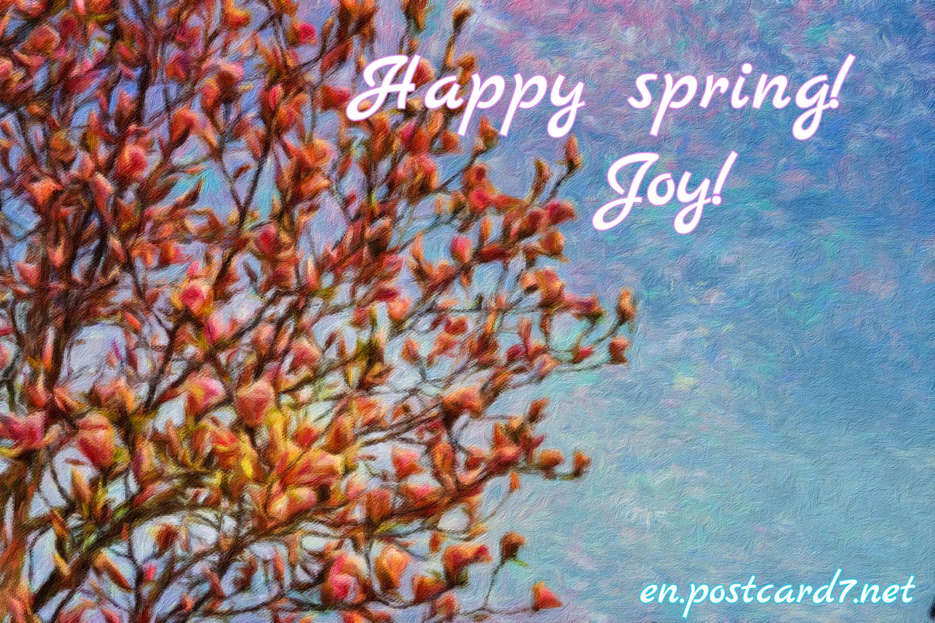 Happy spring, greeting card with blooming magnolia